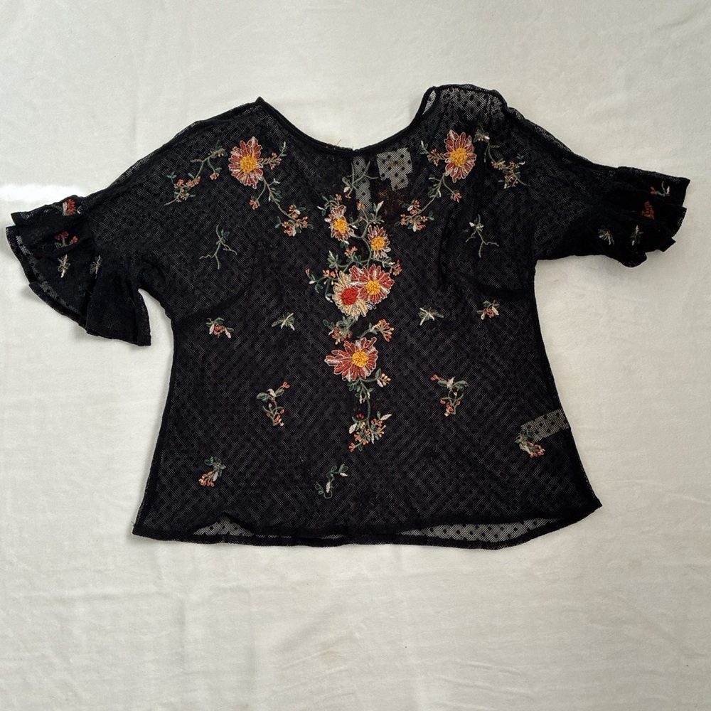 Anthropologie Black Lace Floral Embroidered Blouse